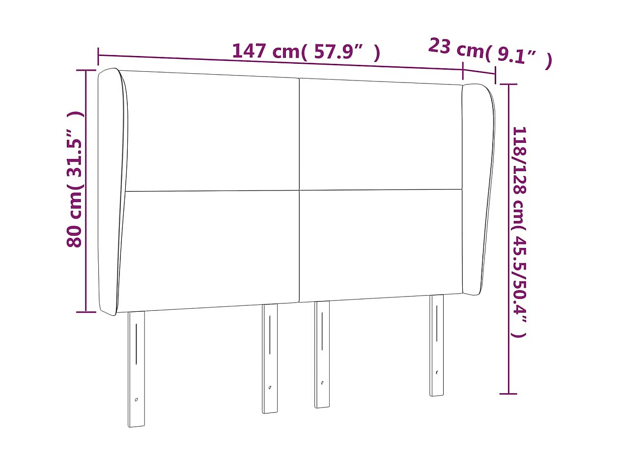 Testiera con orecchie Crema 147x23x118/128 cm Ecopelle