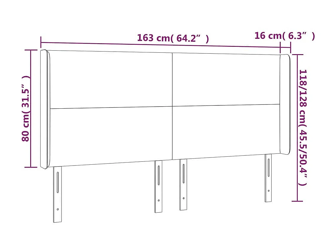 Testiera LED Crema 163x16x118/128 cm Ecopelle