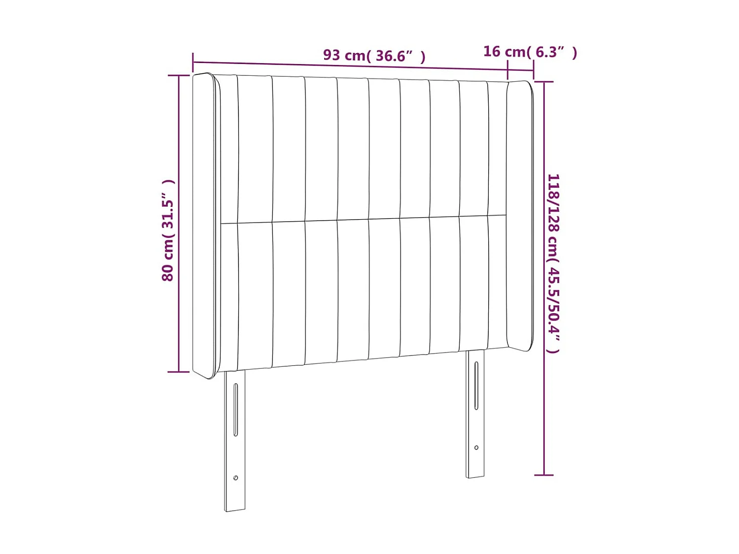 Tête de lit avec oreilles Gris foncé 93x16x118/128 cm Velours