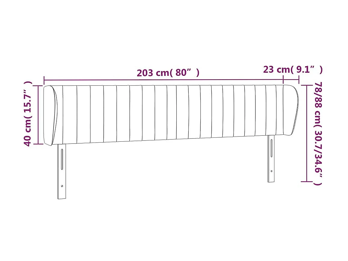 Testiera con orecchie Nero 203x23x78/88 cm Velluto