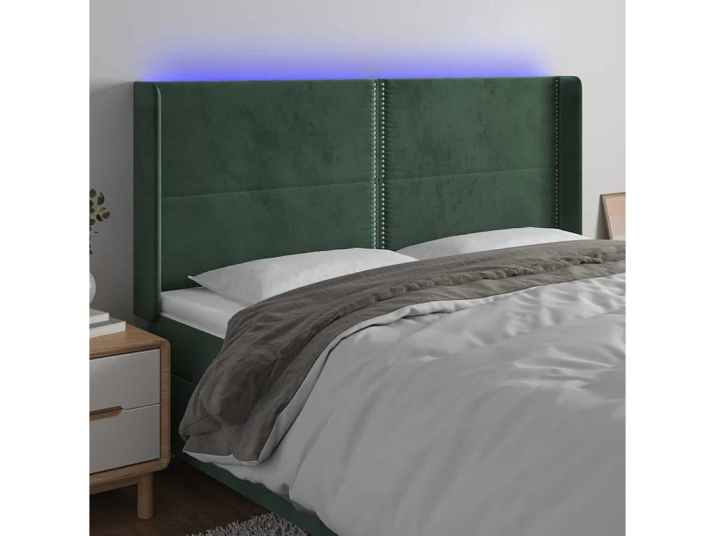 Tête de lit à LED Vert foncé 203x16x118/128 cm Velours