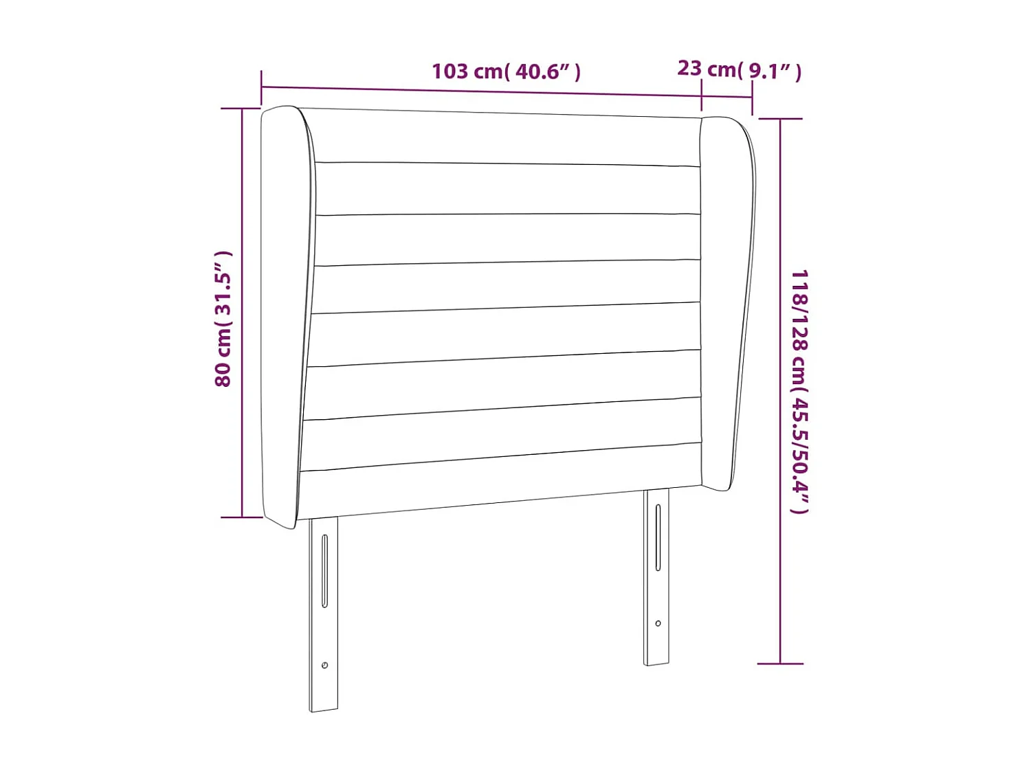 Testiera con orecchie Nero 103x23x118/128 cm Velluto