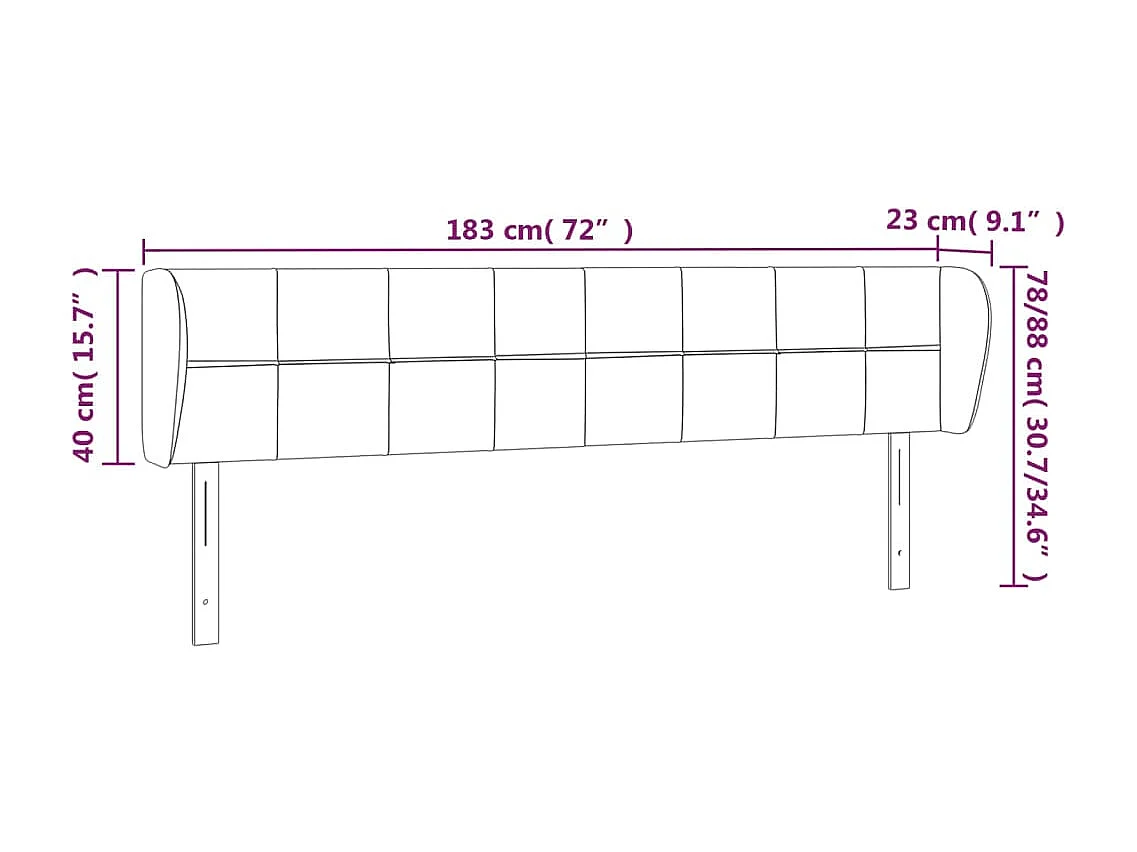 Cabeceira com orelhas Cinza escuro 183x23x78/88 cm Tecido