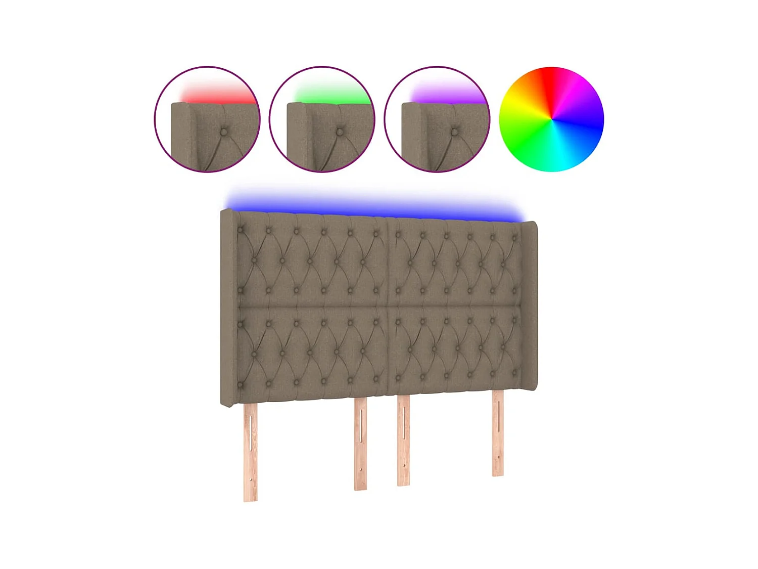 LED-hoofdbord Taupe 147x16x118/128 cm Stof