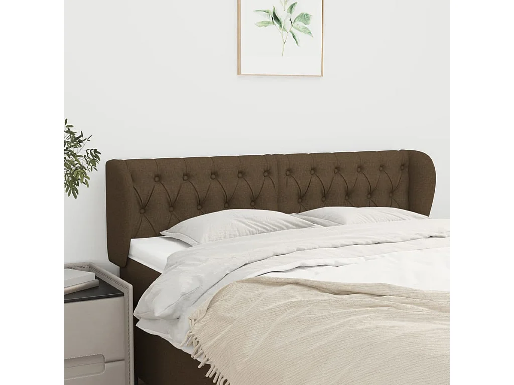 Tête de lit avec oreilles Marron foncé 147x23x78/88 cm Tissu