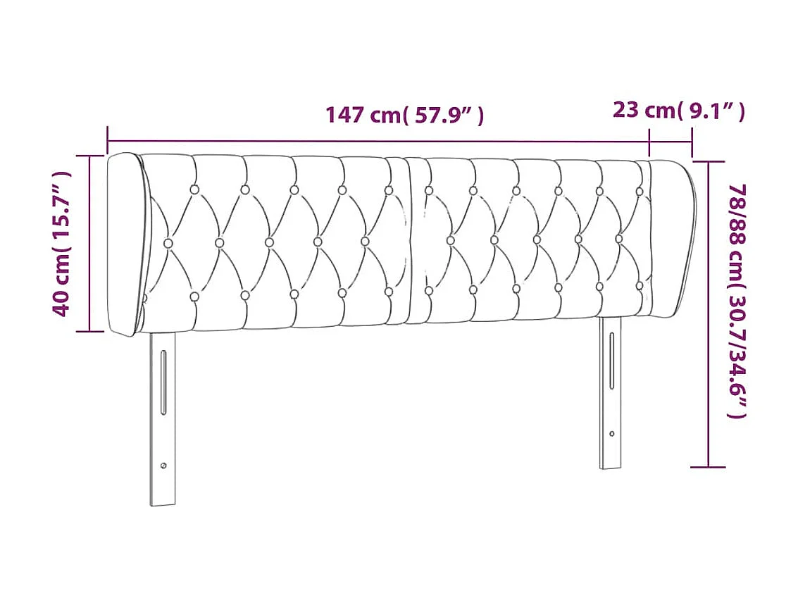 Tête de lit avec oreilles Marron foncé 147x23x78/88 cm Tissu