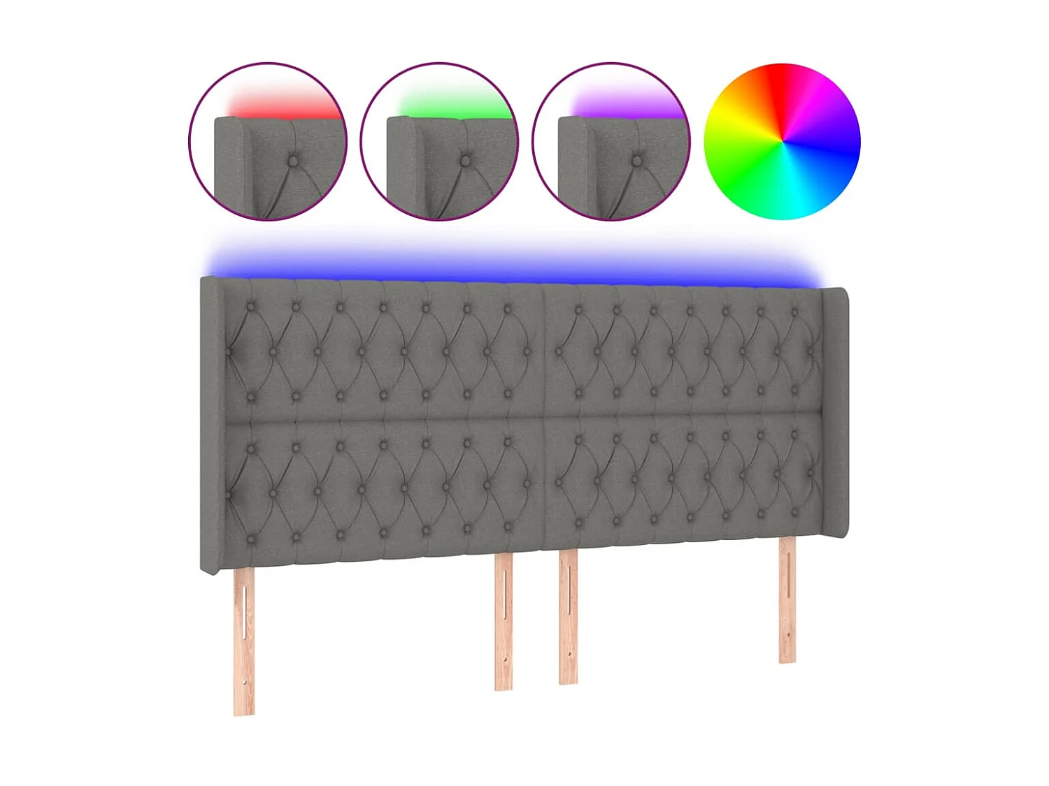 Cabecero LED Gris oscuro 183x16x118/128 cm Tela