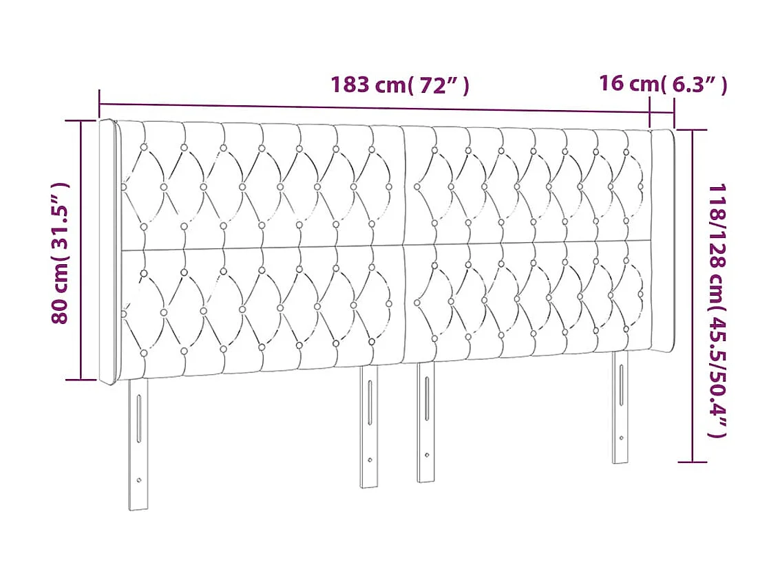 Tête de lit à LED Gris foncé 183x16x118/128 cm Tissu