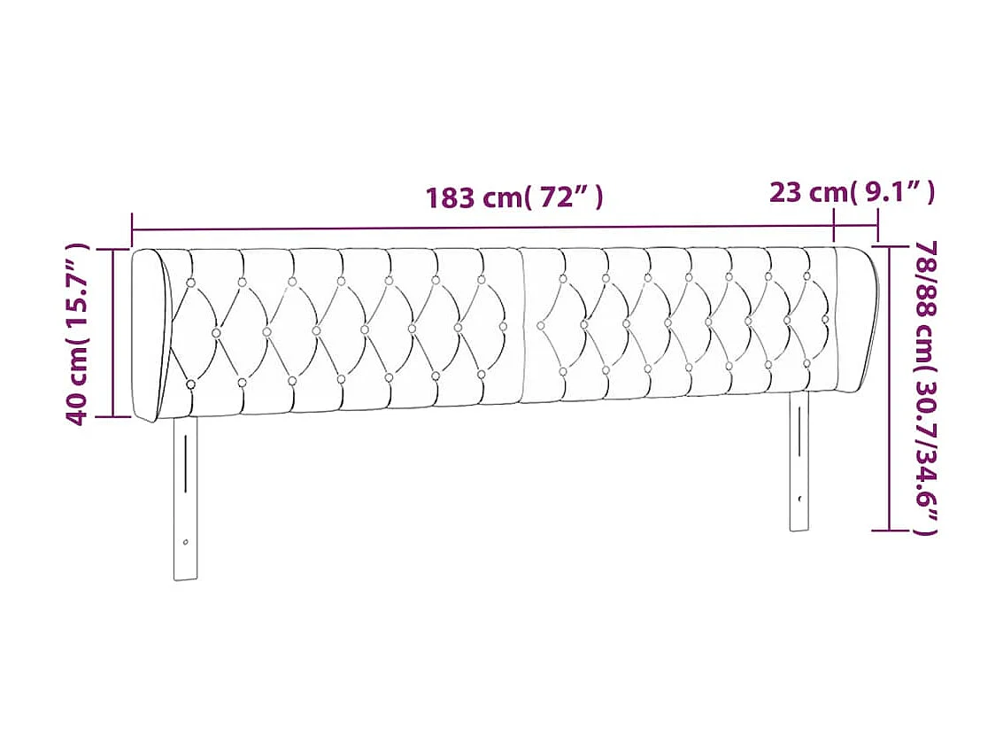 Tête de lit avec oreilles Gris foncé 183x23x78/88 cm Velours