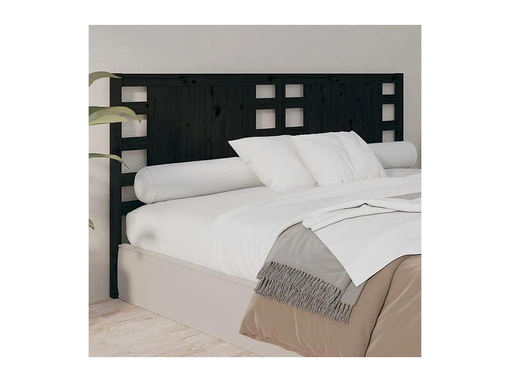 Tête de lit Noir 146x4x100 cm Bois massif de pin
