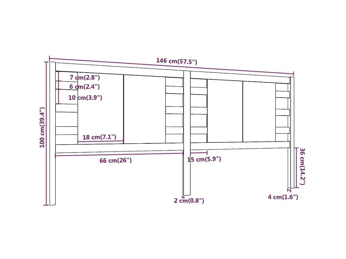 Tête de lit Noir 146x4x100 cm Bois massif de pin