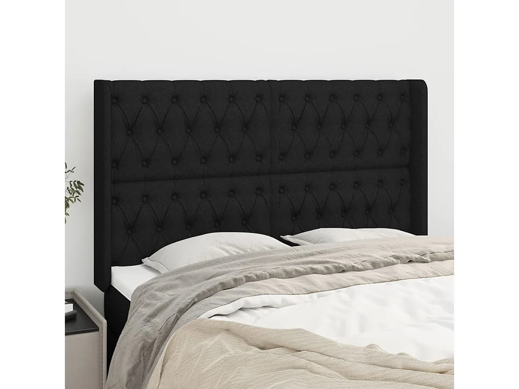 Tête de lit avec oreilles Noir 163x16x118/128 cm Tissu
