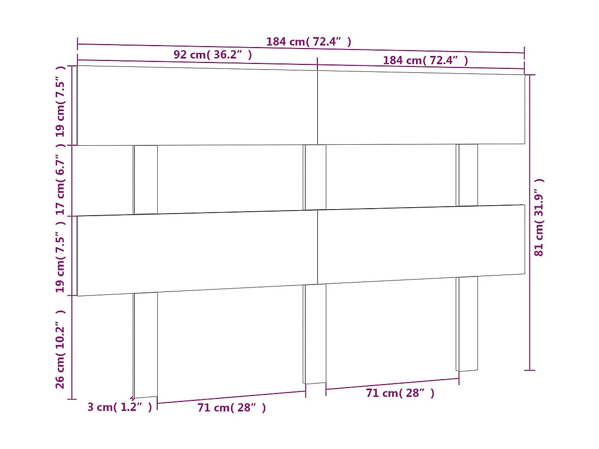 Tête de lit Noir 184x3x81 cm Bois massif de pin