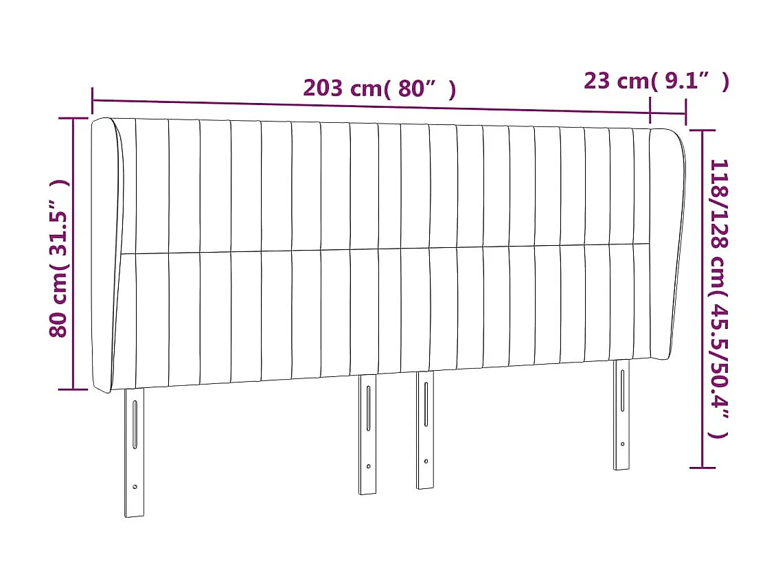 Tête de lit avec oreilles Gris foncé 203x23x118/128 cm Tissu