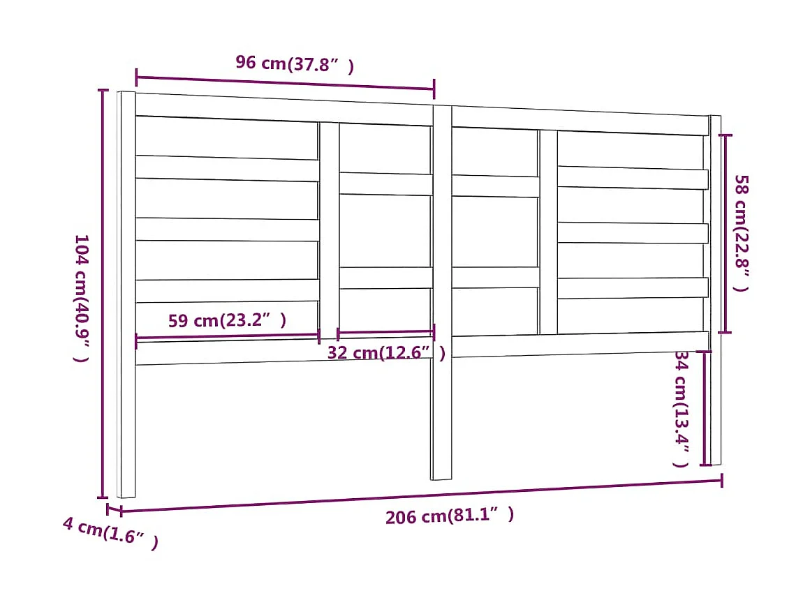 Tête de lit 206x4x104 cm Bois massif de pin