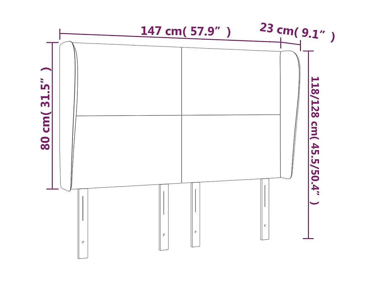 Tête de lit avec oreilles Gris foncé 147x23x118/128 cm Velours