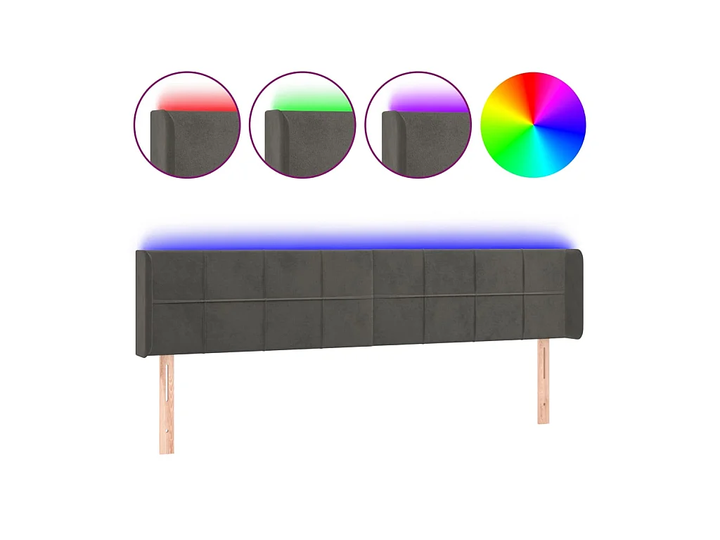 Tête de lit à LED Gris foncé 203x16x78/88 cm Velours