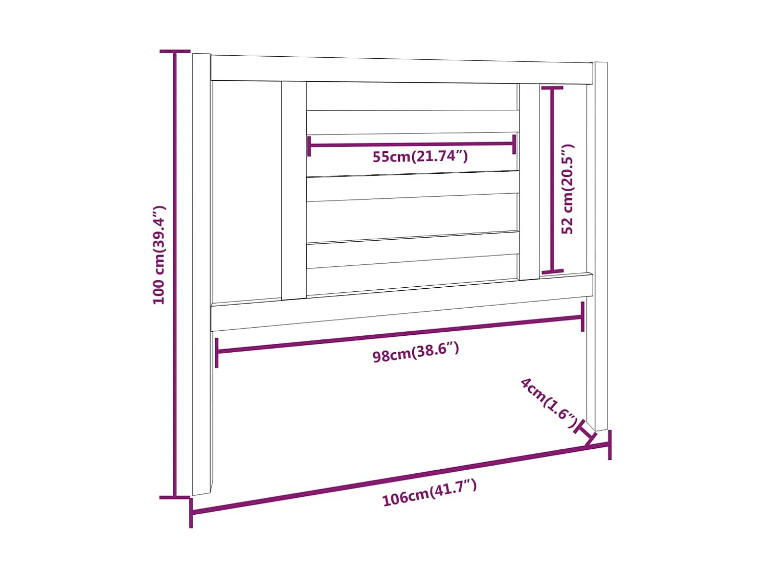 Testiera Nera 106x4x100 cm Legno di pino massiccio