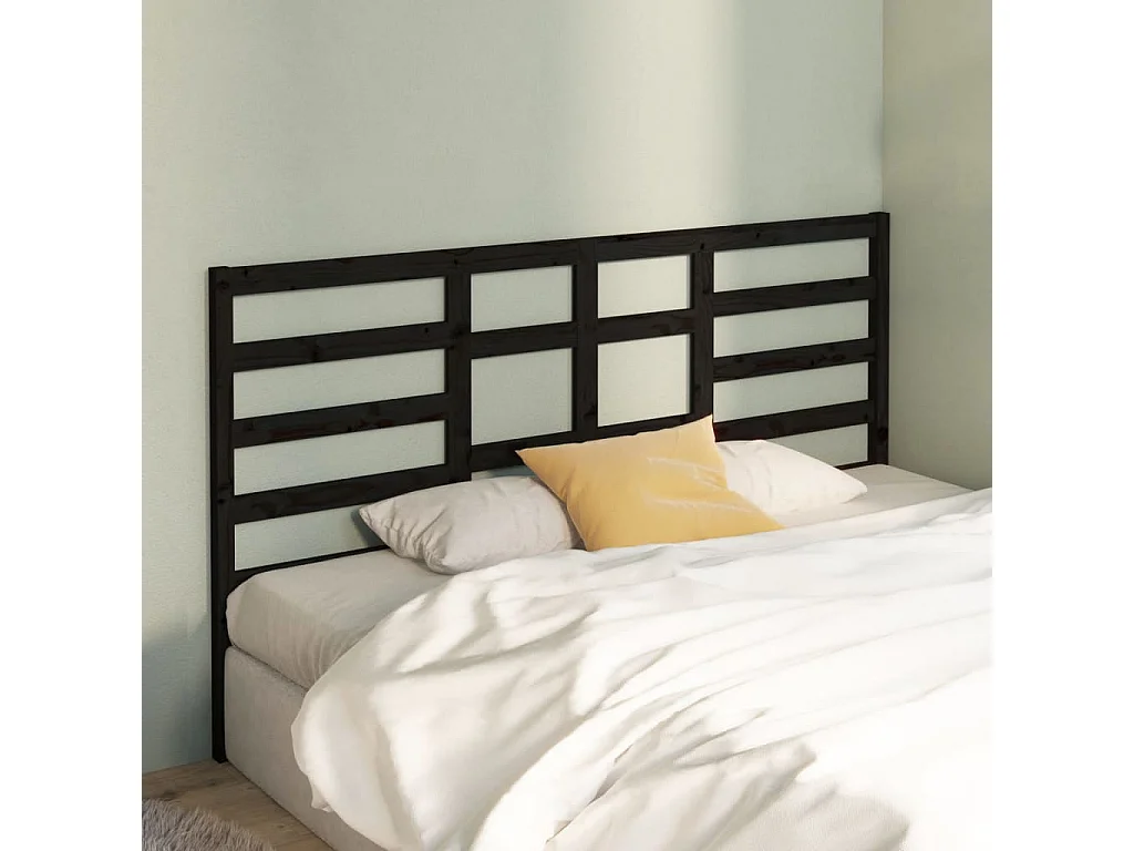 Tête de lit Noir 206x4x104 cm Bois massif de pin