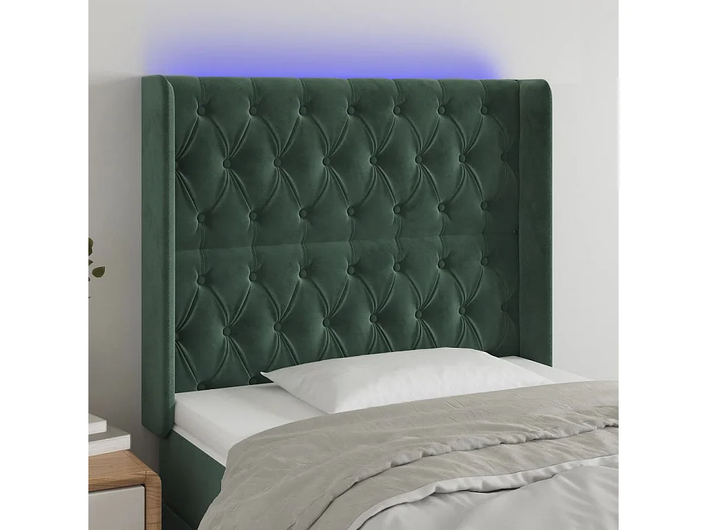 Tête de lit à LED Vert foncé 103x16x118/128 cm Velours