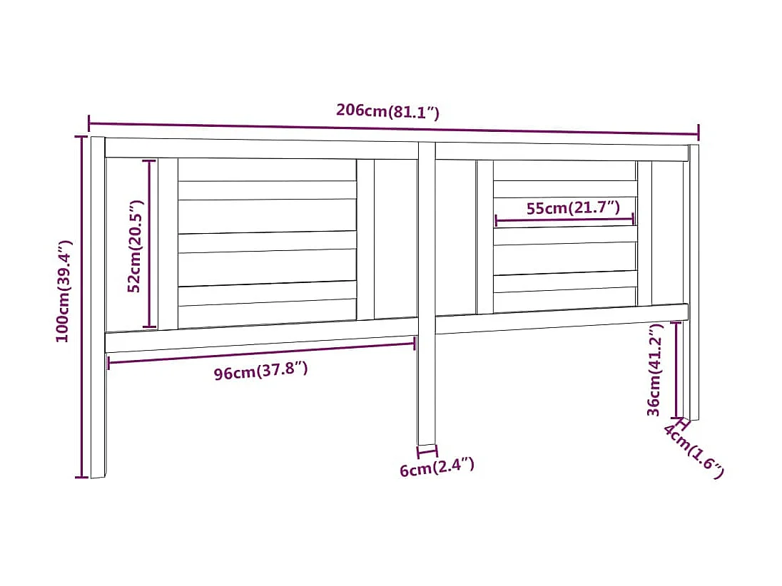 Cabeceira Cinza 206x4x100 cm Madeira maciça de pinho