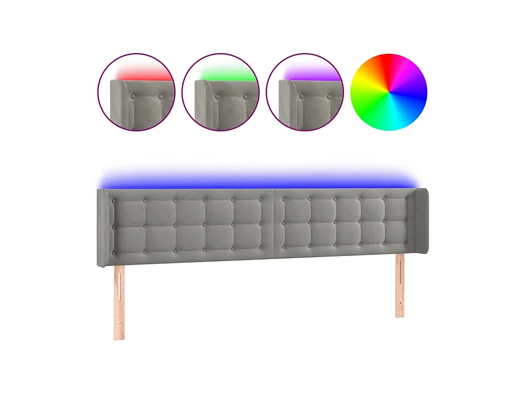 LED-hoofdbord Lichtgrijs 203x16x78/88 cm Fluweel