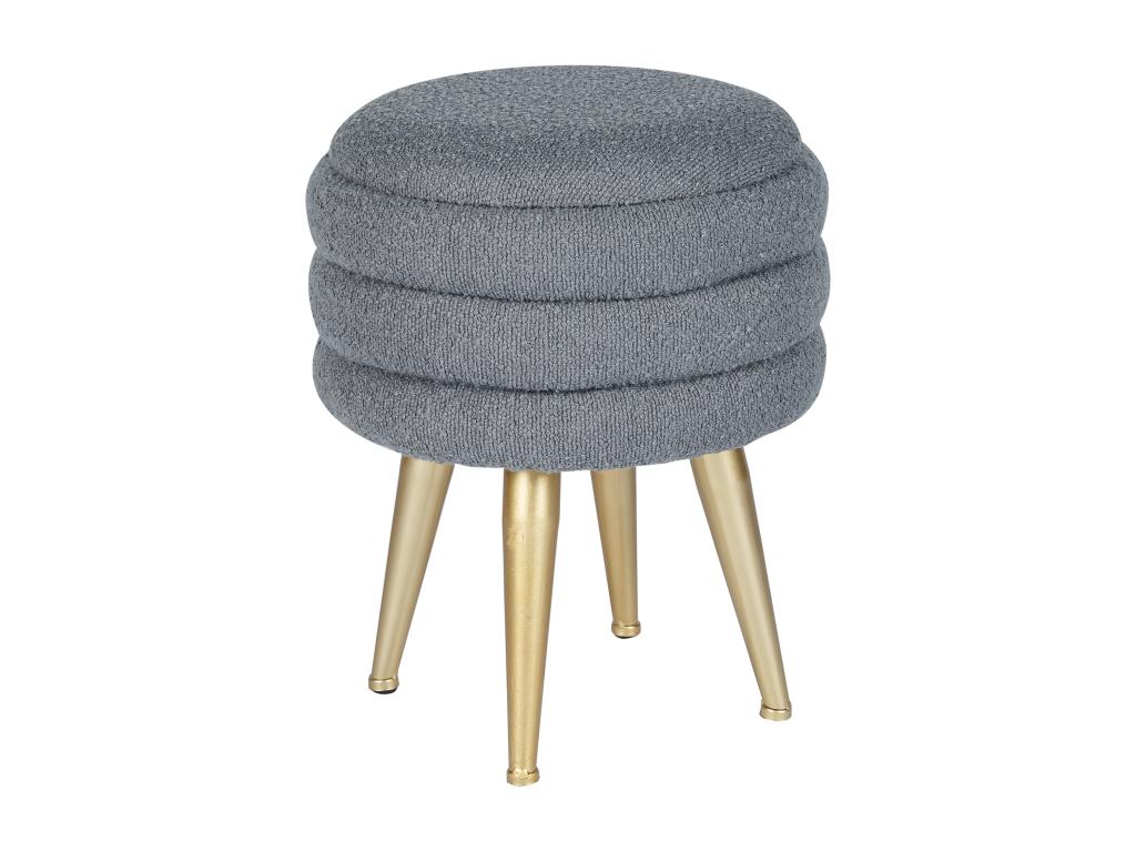 Niedriger Hocker mit Stauraum - Bouclé-Stoff & goldfarbenes Metall - Grau - günstig online kaufen