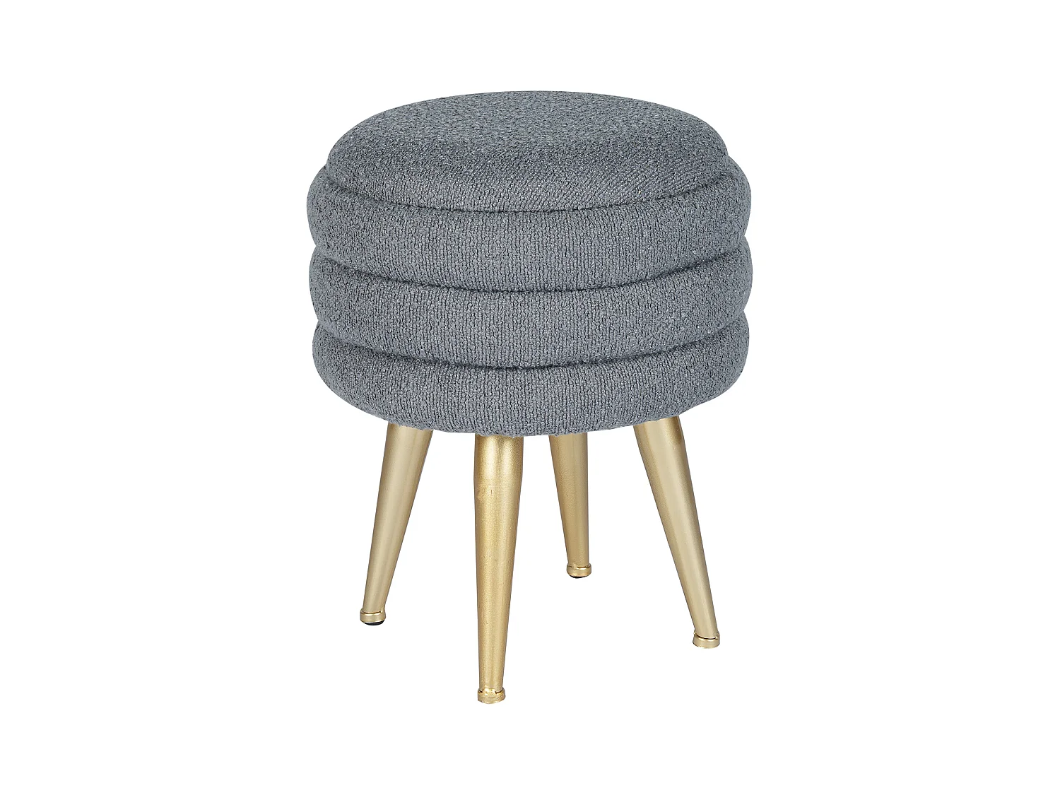 Tabouret bas coffre de rangement en tissu bouclette et métal doré - Gris - ESDALO