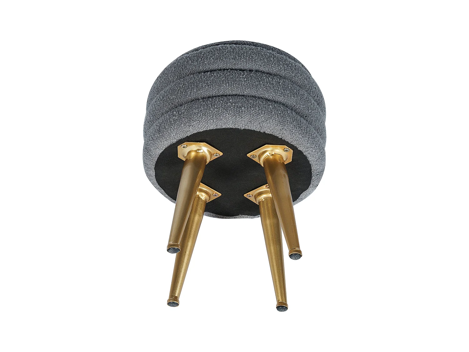 Taburete bajo con arcón de tela rizada y metal dorado - Gris - ESDALO