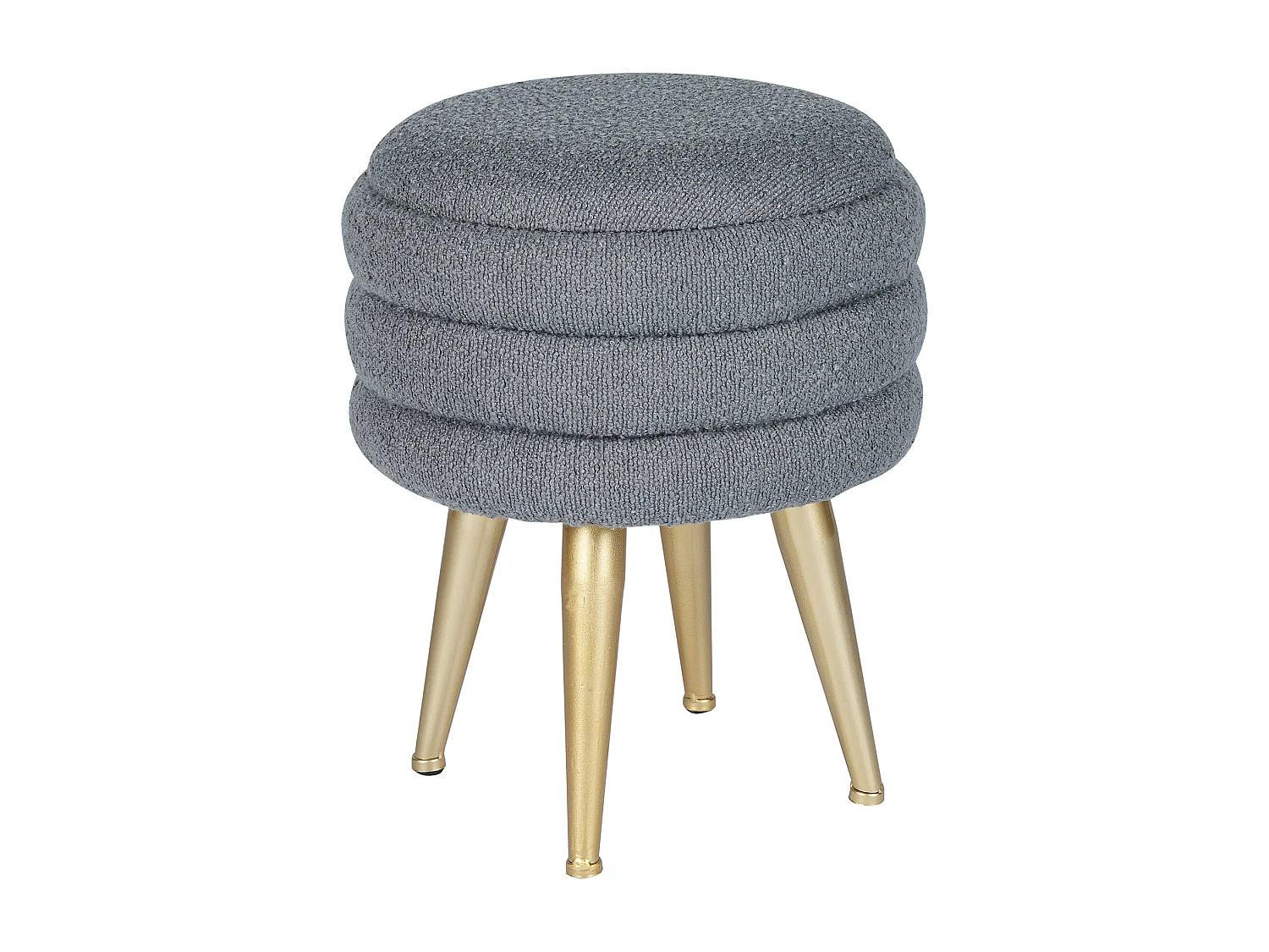Tabouret bas coffre de rangement en tissu bouclette et métal doré - Gris - ESDALO