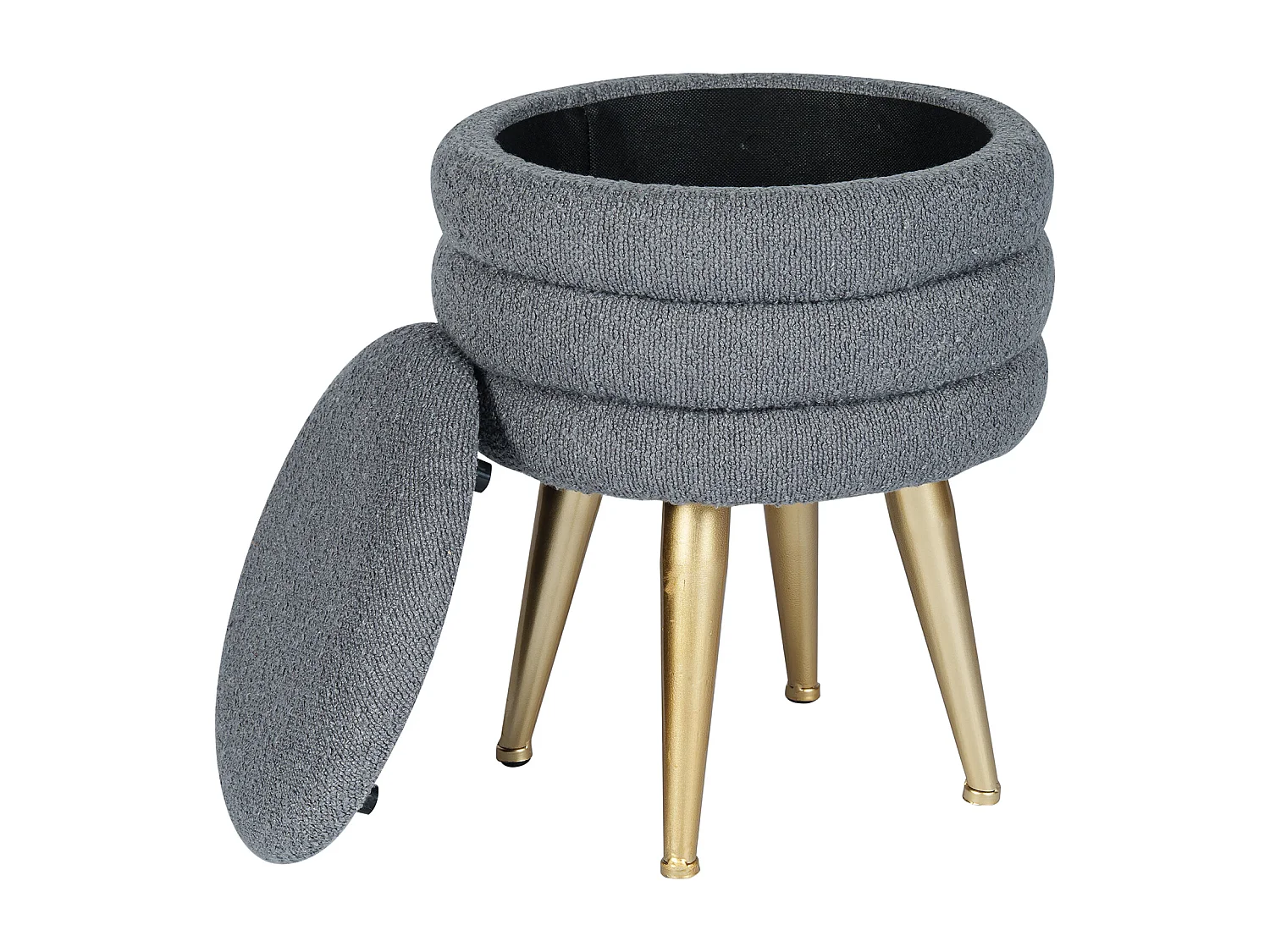 Tabouret bas coffre de rangement en tissu bouclette et métal doré - Gris - ESDALO