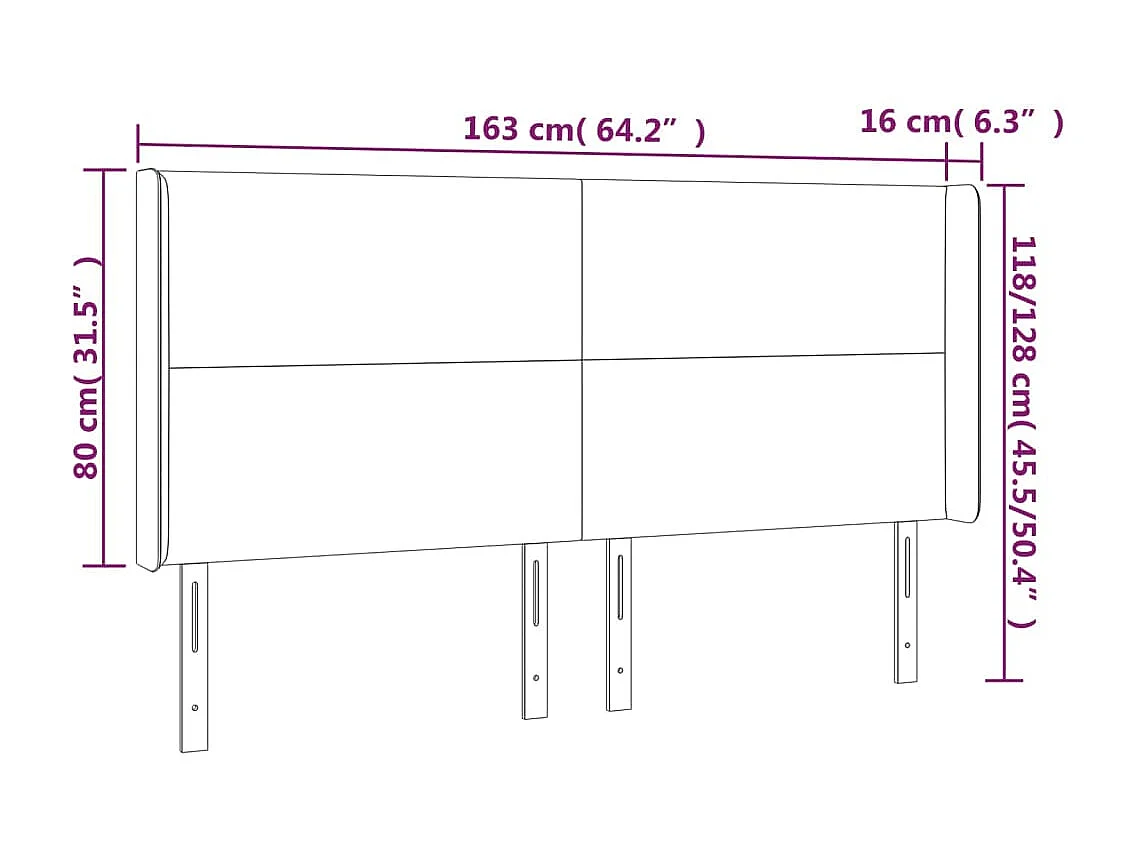 Tête de lit avec oreilles Blanc 163x16x118/128 cm Similicuir