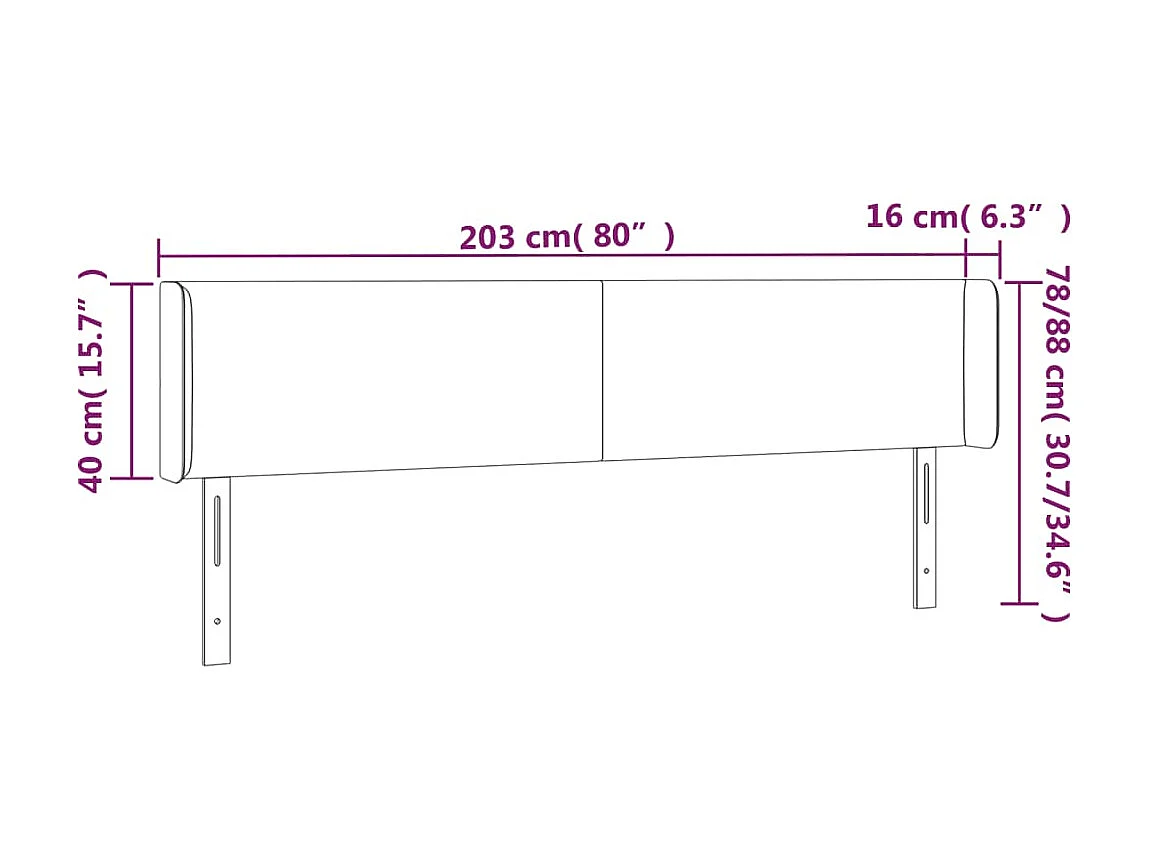 Testiera con orecchie Crema 203x16x78/88 cm Ecopelle