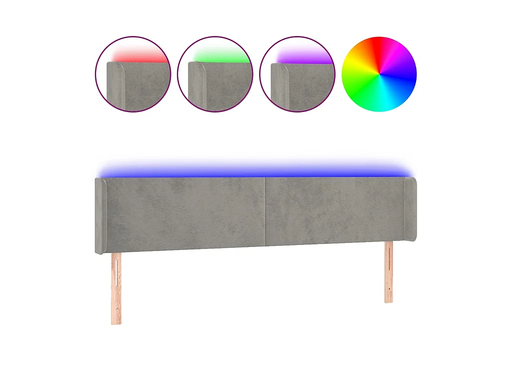 Tête de lit à LED Gris clair 203x16x78/88 cm Velours