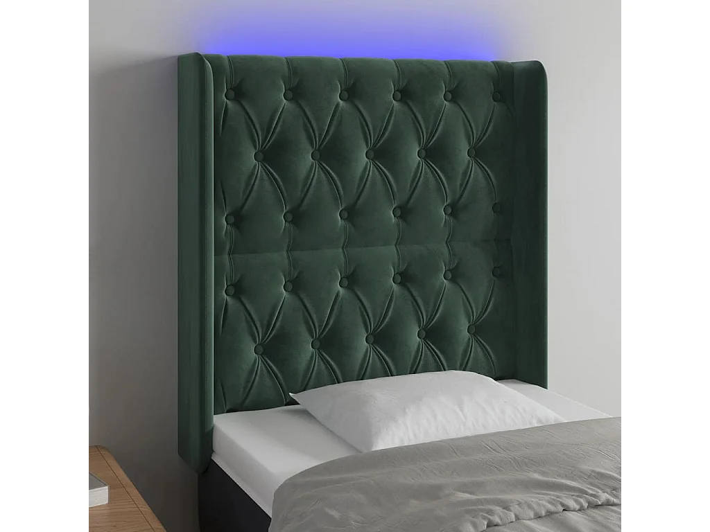 Tête de lit à LED Vert foncé 83x16x118/128 cm Velours