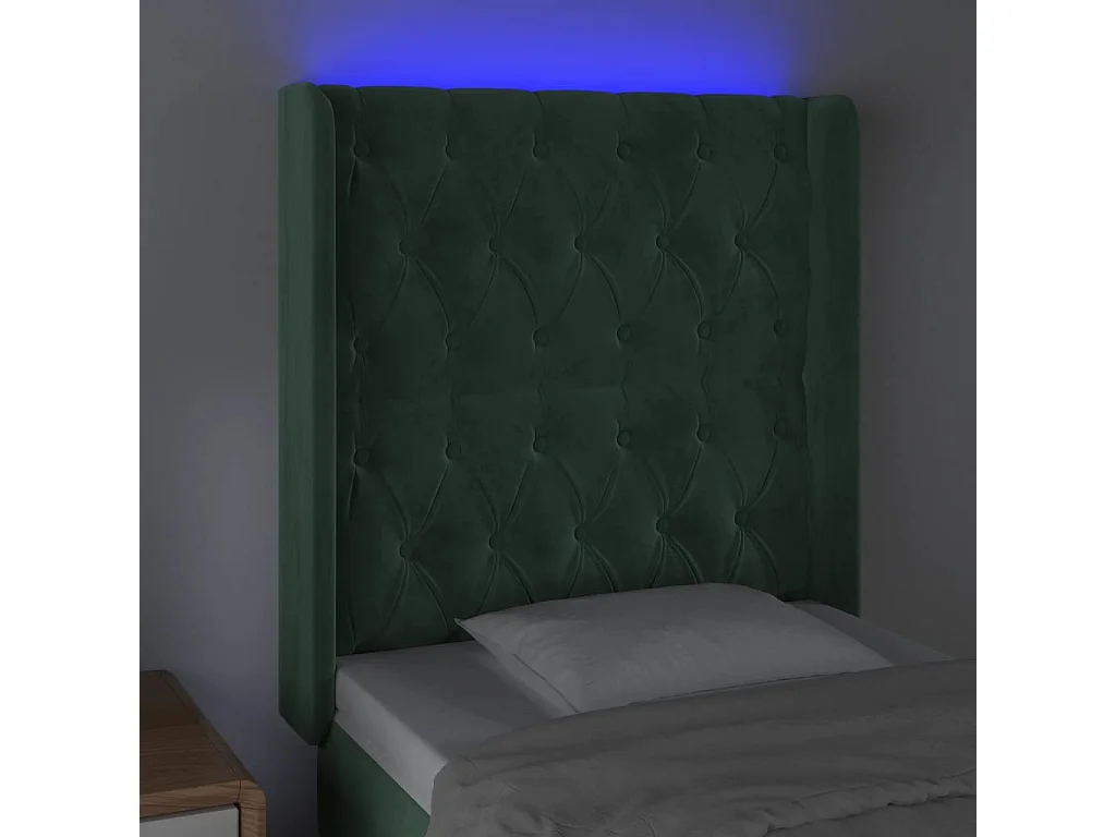 Tête de lit à LED Vert foncé 83x16x118/128 cm Velours