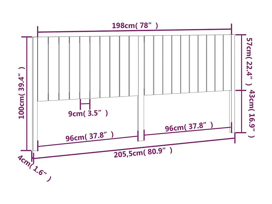 Testiera Bianca 205,5x4x100 cm Legno di pino massiccio