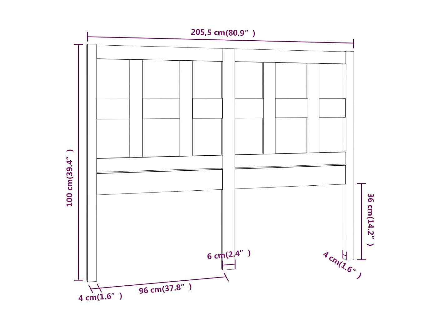 Kopfteil Grau 205,5x4x100 cm Massives Kiefernholz