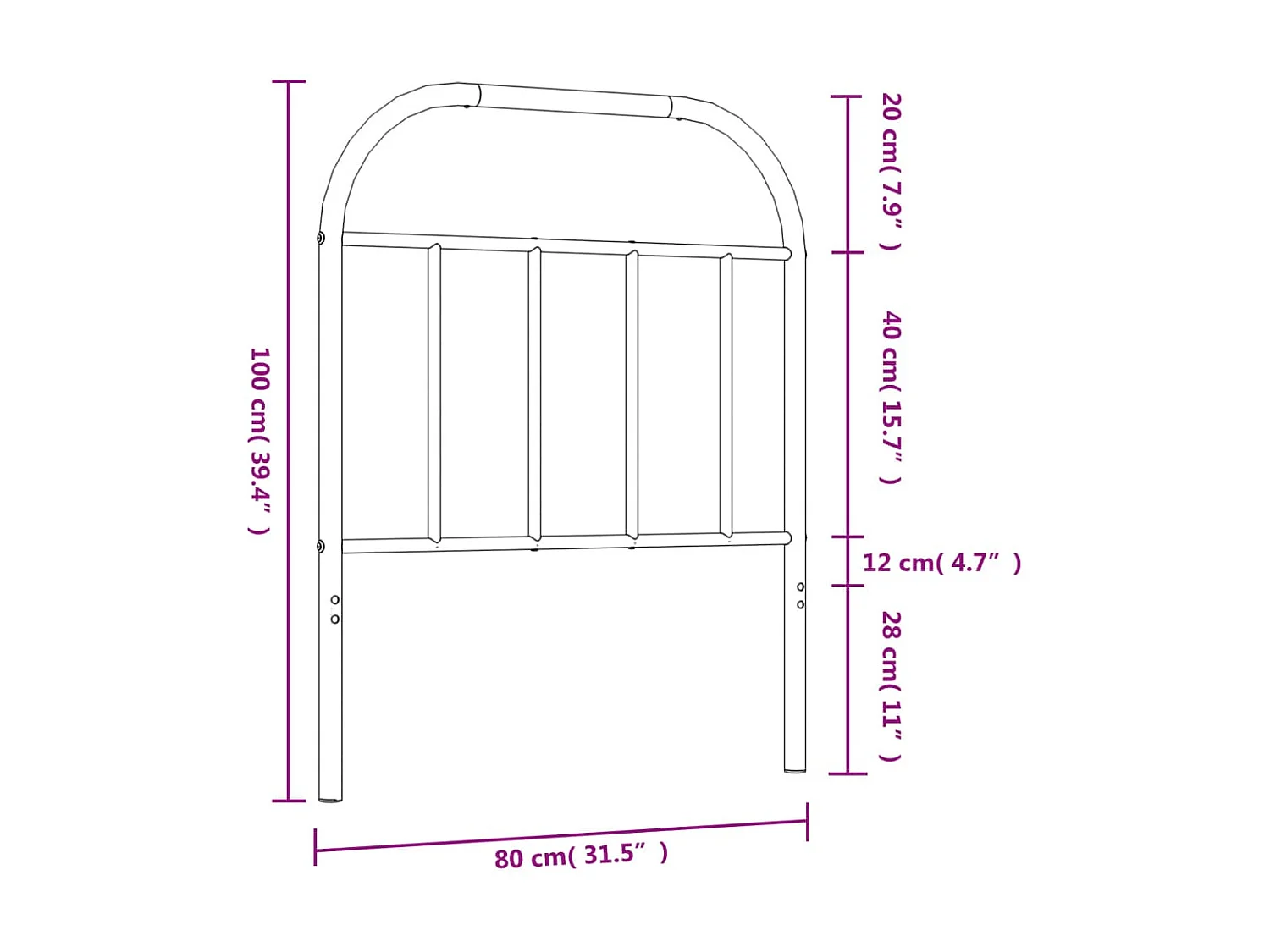 Cabeceira de metal preto 75 cm
