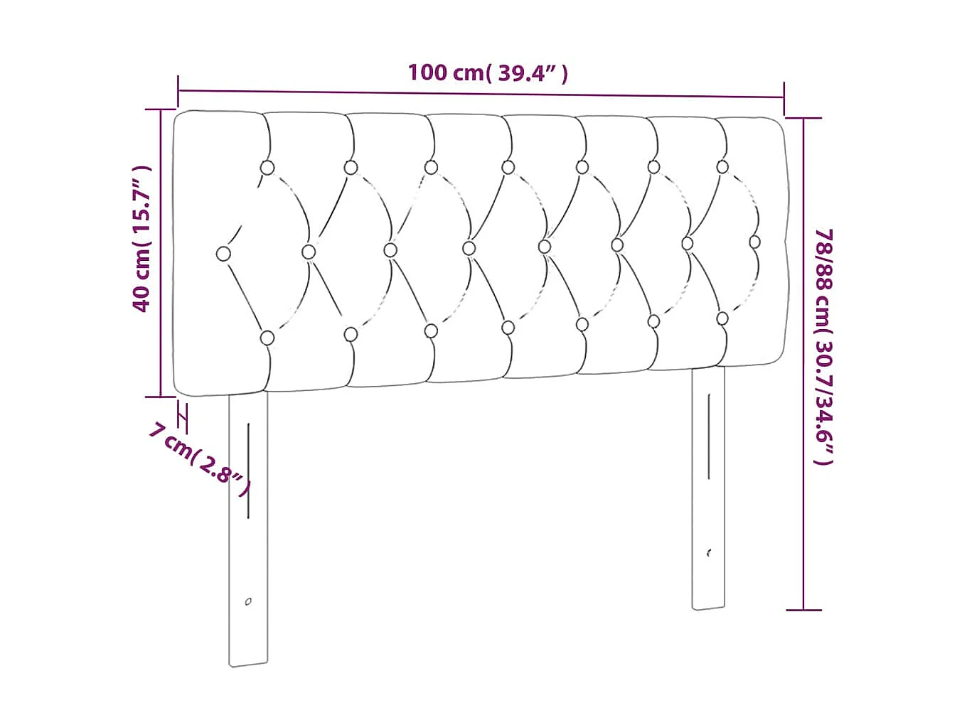 Testiera Blu Scuro 100x7x78/88 cm Velluto