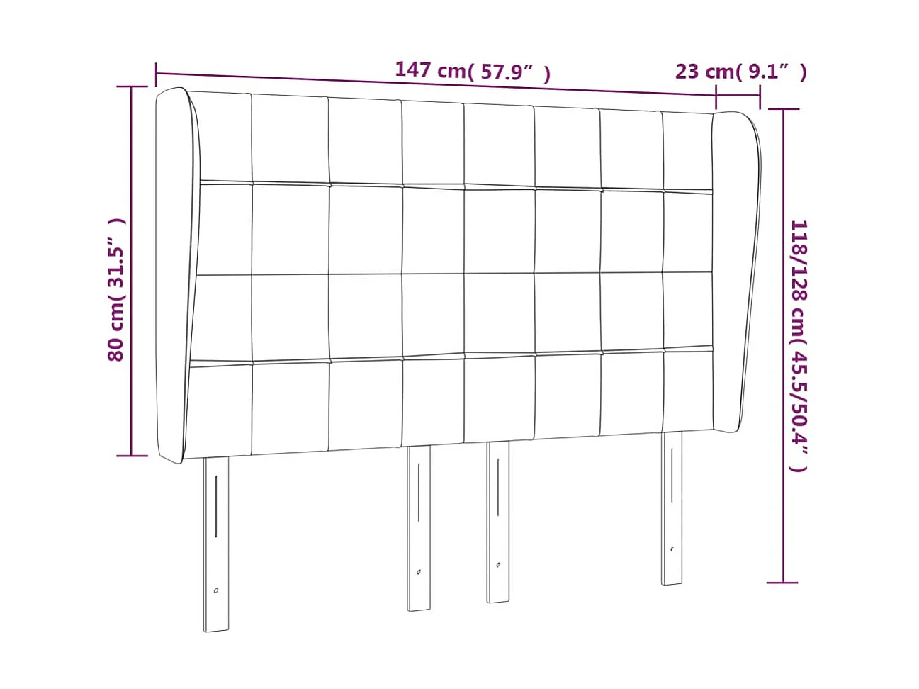 Tête de lit avec oreilles Gris clair 147x23x118/128 cm Tissu