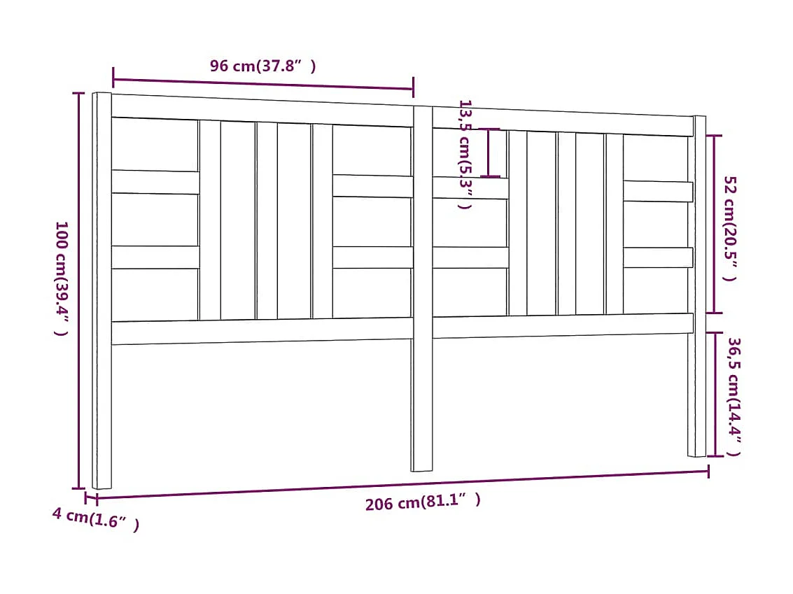 Tête de lit Gris 206x4x100 cm Bois massif de pin