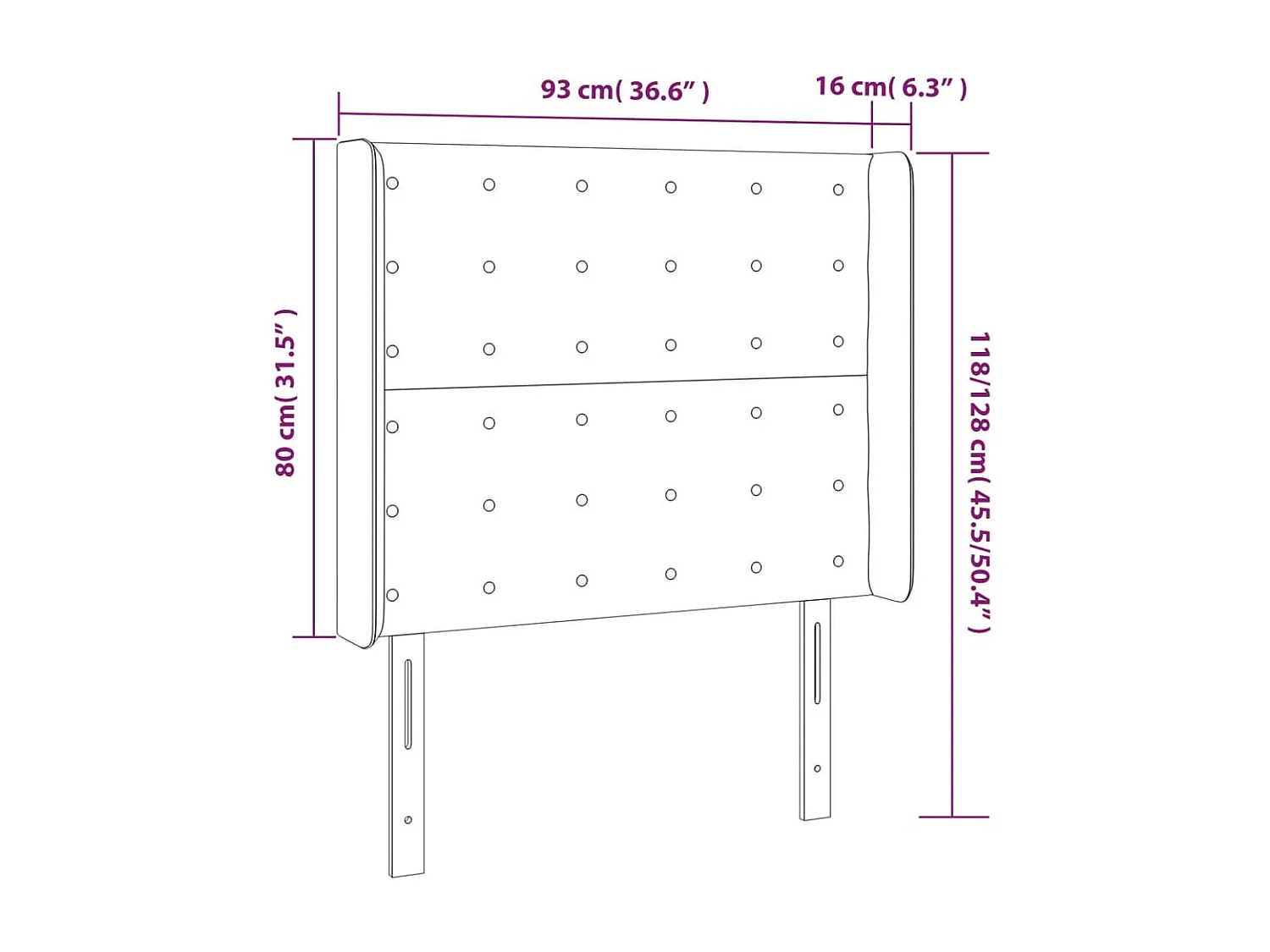 Cabeceira com orelhas Preto 93x16x118/128 cm Pele sintética