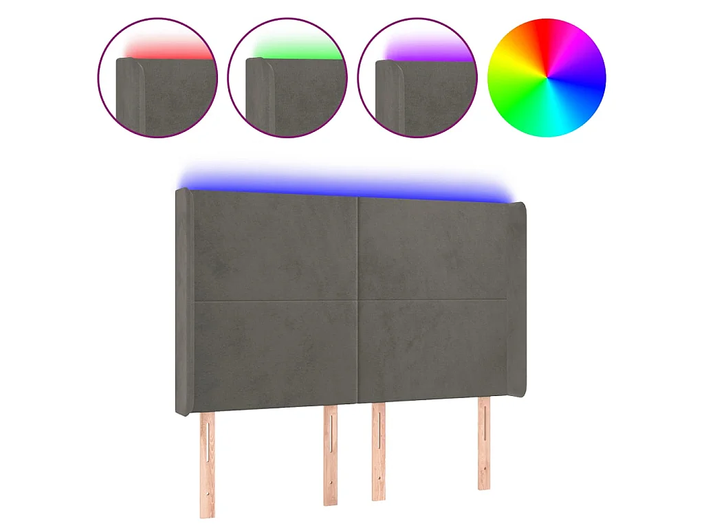 Cabeceira LED Cinza escuro 147x16x118/128 cm Veludo