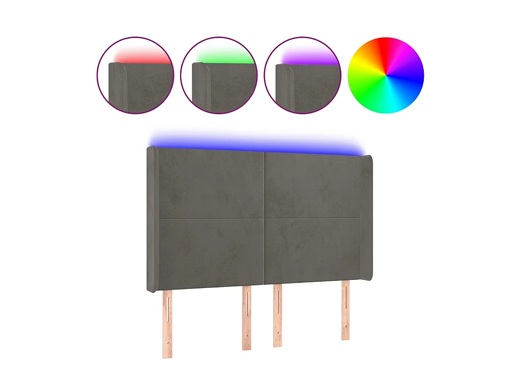 Tête de lit à LED Gris foncé 147x16x118/128 cm Velours