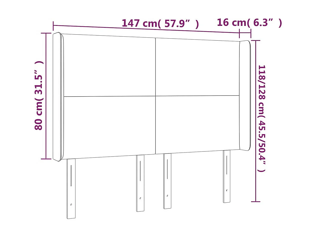 Tête de lit à LED Gris foncé 147x16x118/128 cm Velours