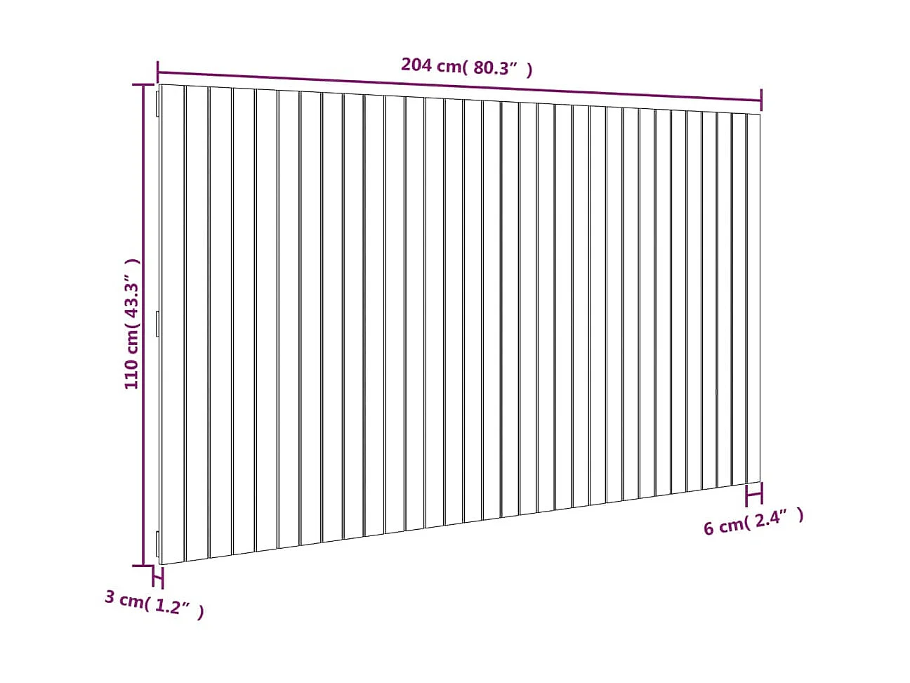 Tête de lit murale Blanc 204x3x110 cm Bois massif de pin