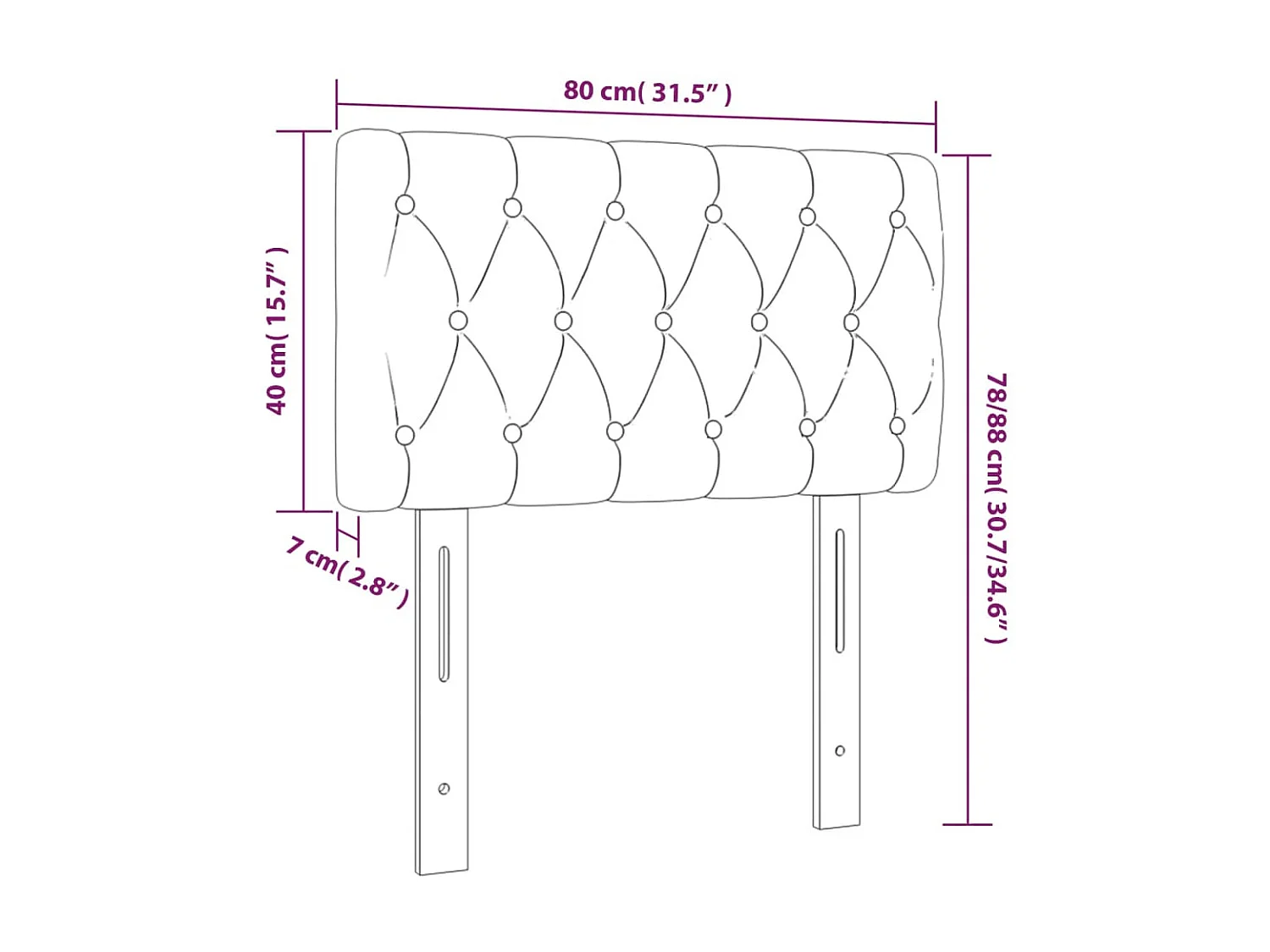 Testiera Rosa 80x7x78/88 cm Velluto