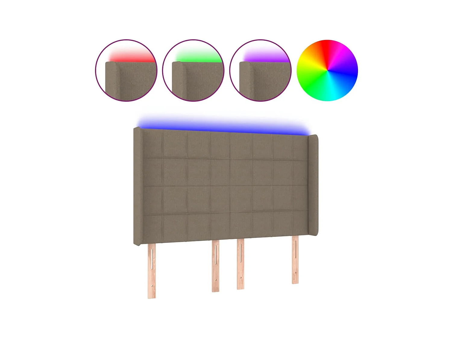 LED-hoofdbord Taupe 147x16x118/128 cm Stof