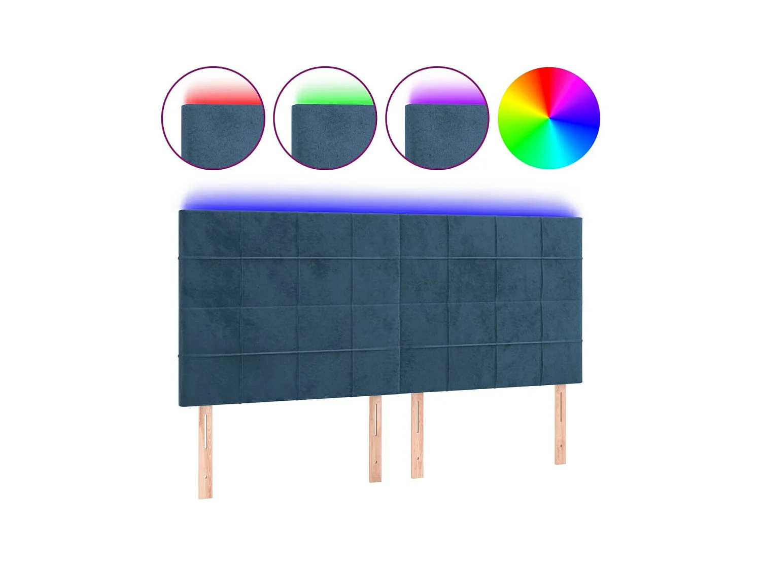 Tête de lit à LED Bleu foncé 200x5x118/128 cm Velours